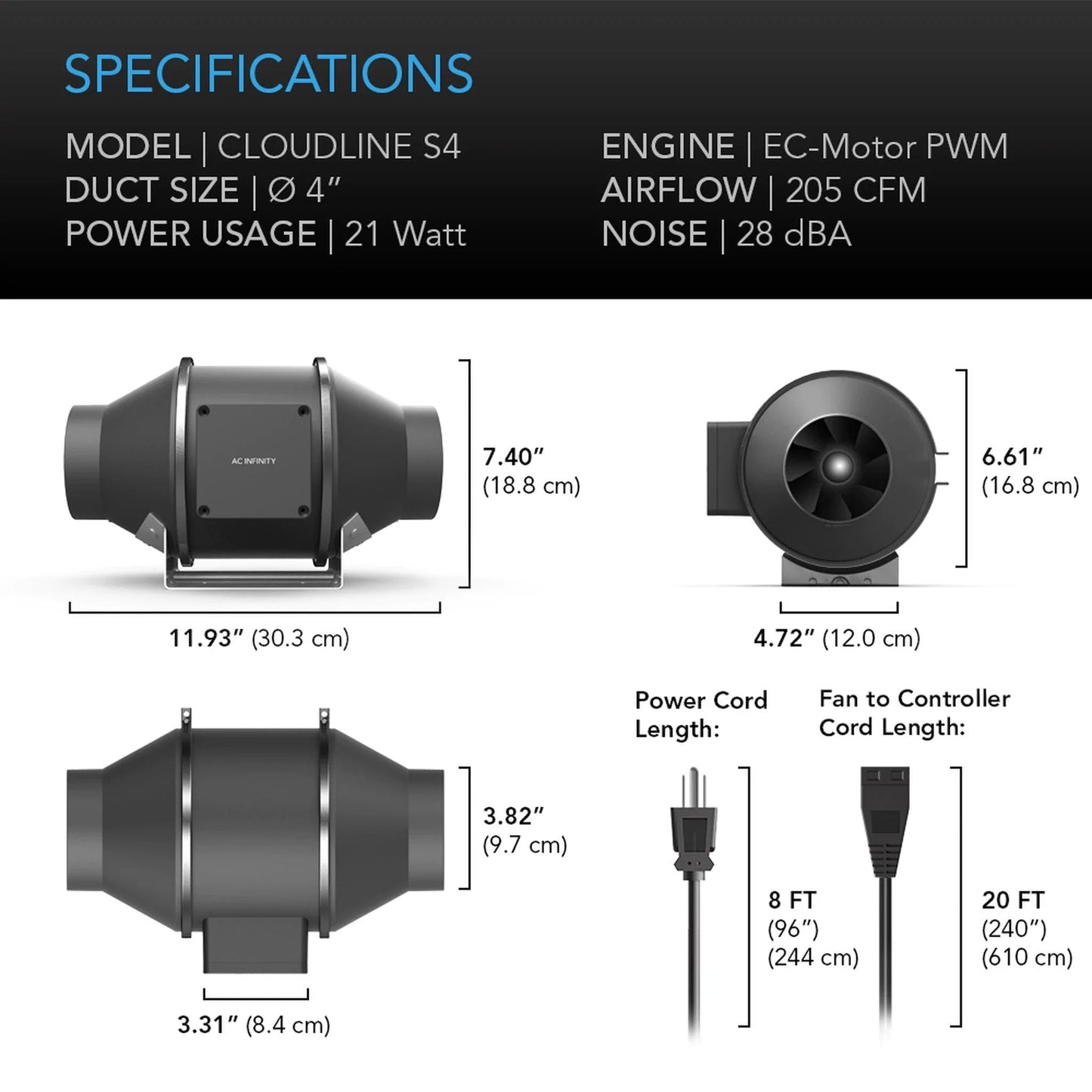 S4 Cloudline Inline EC Fan - AC Infinity